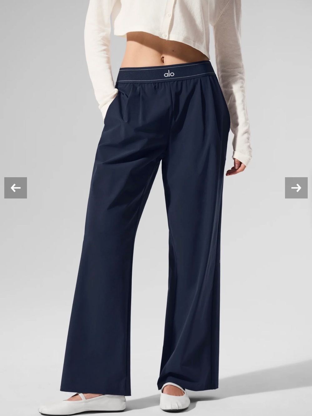 ALO Yoga Navy Wide-Leg Lounge Pants with Logo Waistband